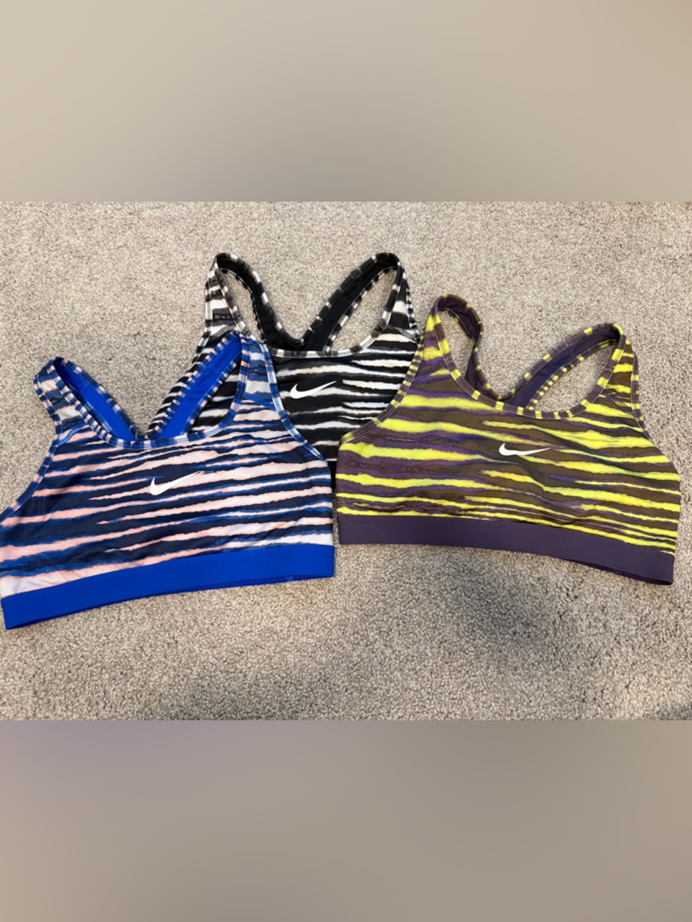 Nike Sports Bras Trio - Blue/Pink, Black/White, Purple/Yellow